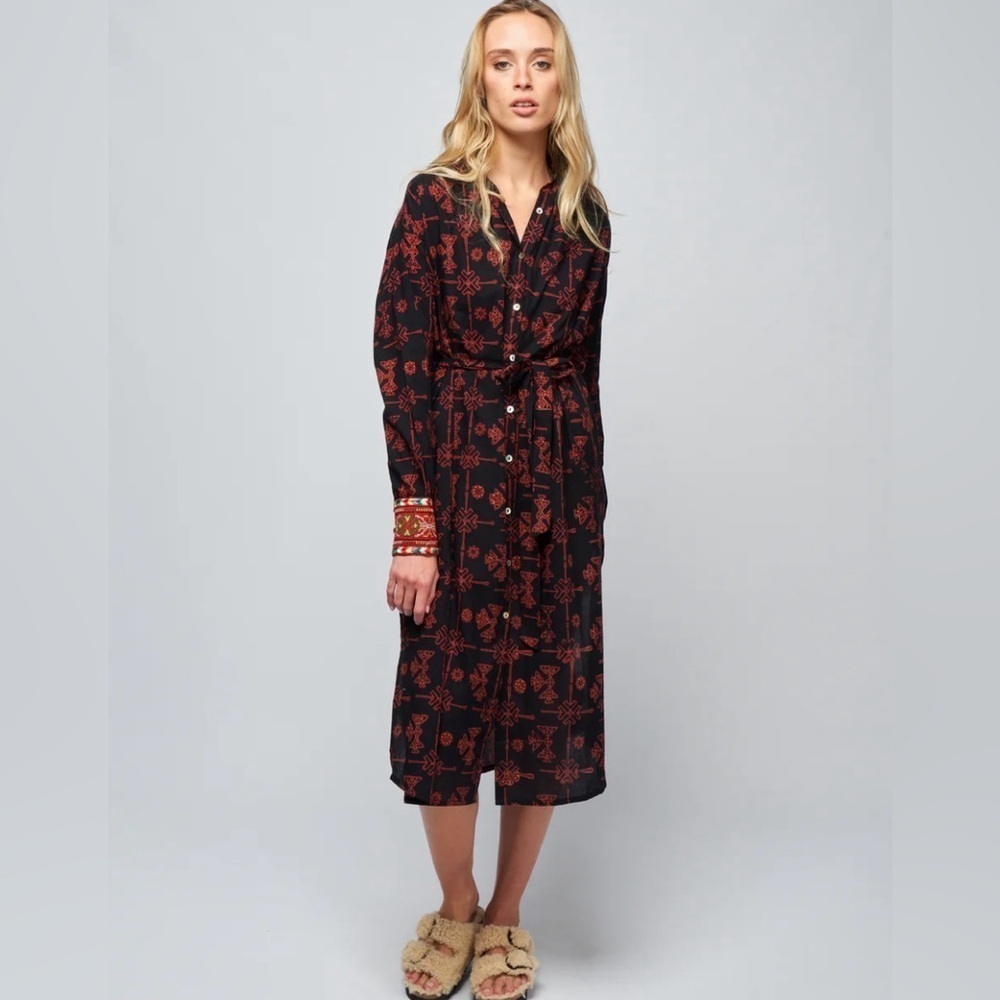 Alix Of Bohemia Shawna Lamu Cotton Button Down Midi Dress Womens Small New - Picture 3 of 14